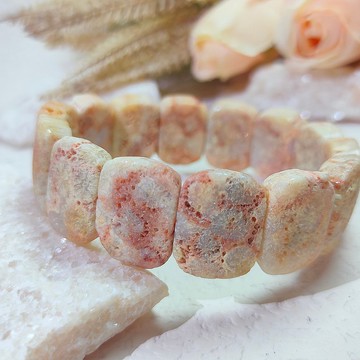 晶鑽繁花 * 粉橘色 BLING 水晶 爆閃 骨骼料 天然珊瑚玉 手排手環