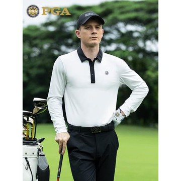 PGA 高爾夫服裝 男士秋冬長袖T恤 翻領polo衫 運動面料 舒適高彈