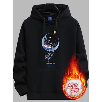 秋冬新款男士連帽衛衣套頭寬松純棉加絨保暖潮流百搭上衣青年外套