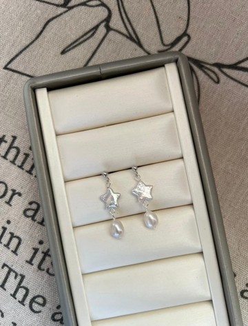 YuanPearl天然極光巴洛剋星星珍珠耳環純銀耳墜