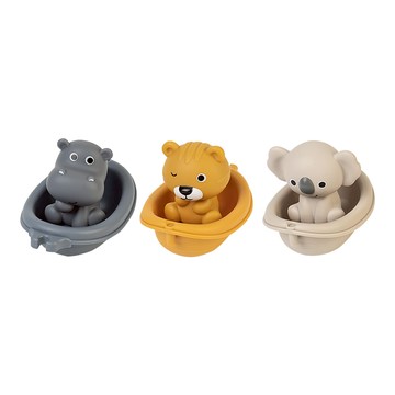 JoyNa - 3入組-洗澡玩具 動物堆疊漂漂船 可噴水-河馬組