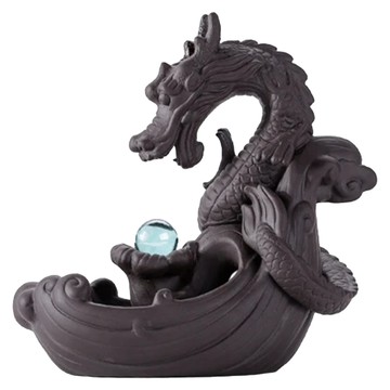 開運方程式 祥龍吐珠紫砂倒流香爐  龍年鎮宅組 黑色  20 x 19 x 10cm