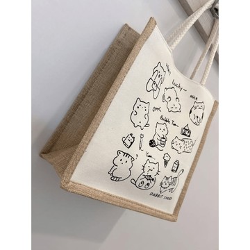 MUCH主幼商場貓咪圖案麻布手提包