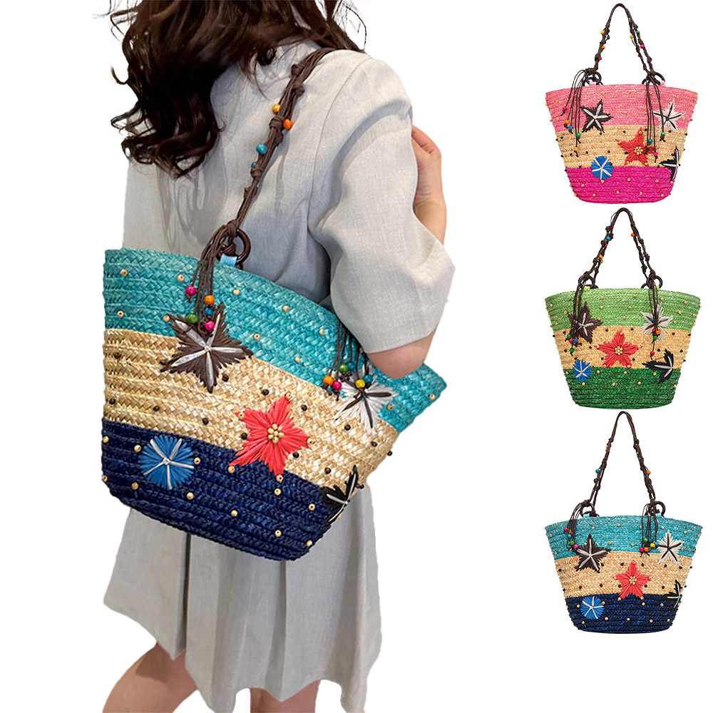 SPRING-夏日海星草編包 波西米亞串珠刺繡草編包-多色