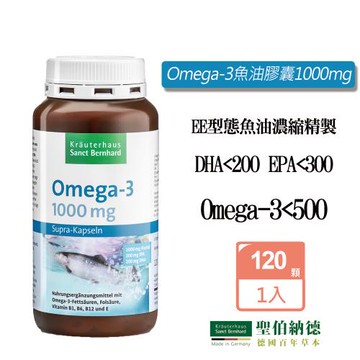 聖伯納德 Sanct Bernhard 德國百年草本 魚油Omega-3 1000mg膠囊(120粒/罐)買就送紅包袋