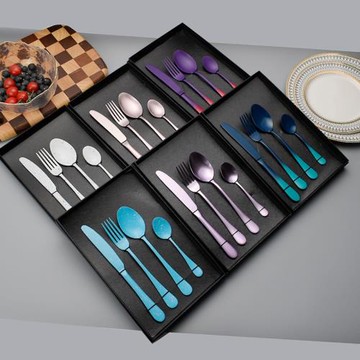 (免運)輕奢復古漸變風不銹鋼西餐餐具禮盒套裝牛排刀叉勺西餐餐具套裝