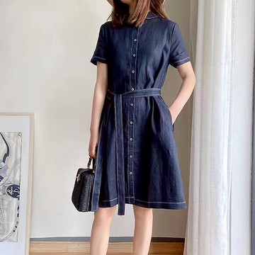 綁帶設計亞麻洋裝107496