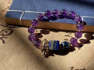 【布達拉宮的祝福。紫水晶手鍊】青金石、藍晶石、金剛杵|西藏