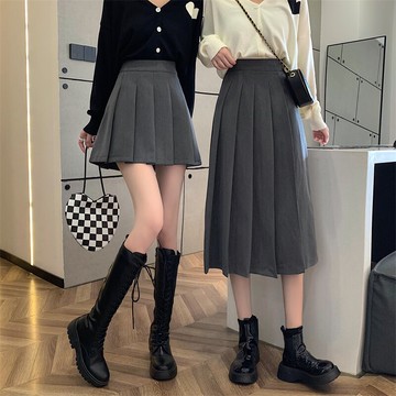 百褶半身裙女秋冬高腰顯瘦a字裙子中長款冬天配毛衣半裙2021新款