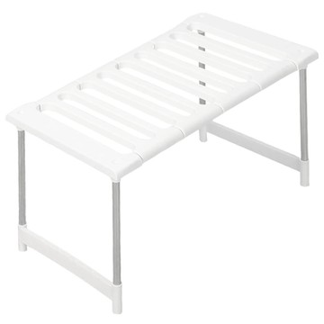 下水槽置物架 A款 縷空面板 鋼管材質 可伸縮設計 PP材質 防水防潮 組裝簡單  長度45~73cm  白色  1個