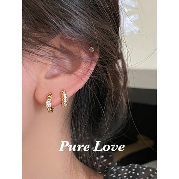 Pure Love樂芙 /正韓 銀飾【S925純銀】E0906簡約純銀耳針麻花蕾絲微鑲鋯石圈圈耳環 / 二款