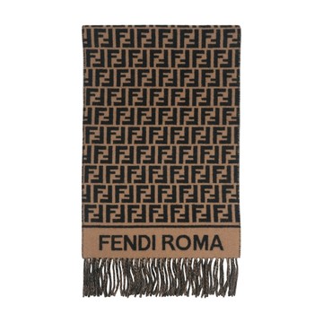 FENDI FF Logo 羊毛及喀什米爾圍巾(棕色) FXT113 AQCW F0QE1