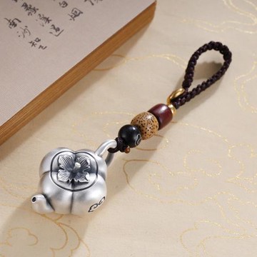 子佩集S999【萬福如意】鑰匙扣【YSY006】純銀仿古柿子壺底部可轉