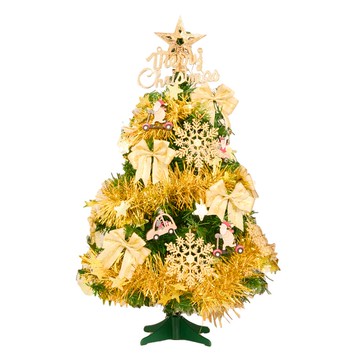 【摩達客】2尺(60cm)精緻型裝飾綠色聖誕樹/金雪花木質吊飾蝴蝶雙金系全套飾品組 (不含燈)