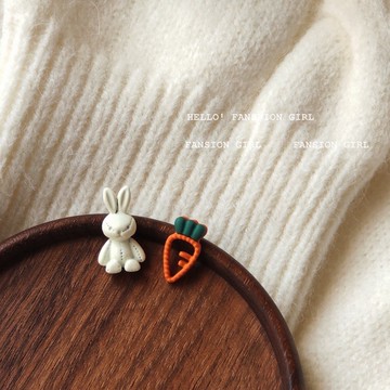 ▪NANA▪L36 日韓流行時尚 S925 銀針 可愛 不對稱 兔子 紅蘿蔔 甜美耳飾 耳環 耳針
