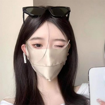 雙層防護可調節耳帶真絲防曬口罩 隱藏式開口透氣桑蠶絲立體面罩