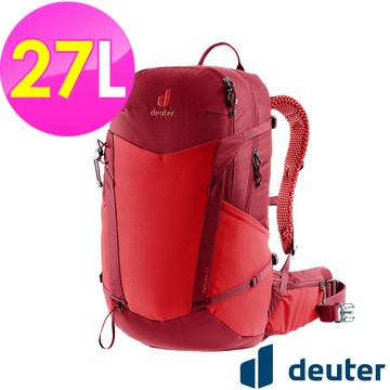 【deuter 德國】FUTURA透氣網架背包/健行包27L(3400326紅/三面式透氣彈性網架/正常版型)