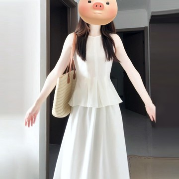 法式無袖背心洋裝子女夏季2025高級感氣質顯瘦收腰長裙絕美套裝