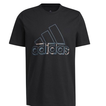 ADIDAS 胸前藍線簍空LOGO短T 黑
