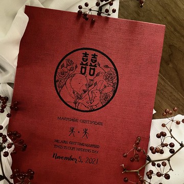 手工結婚書約套裝-經典紅款 客製手繪插畫 全手質感繪製 書約設計