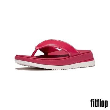【FitFlop】SURFF 撞色縫線皮革夾腳涼鞋-女(都會白/野生覆盆莓色)