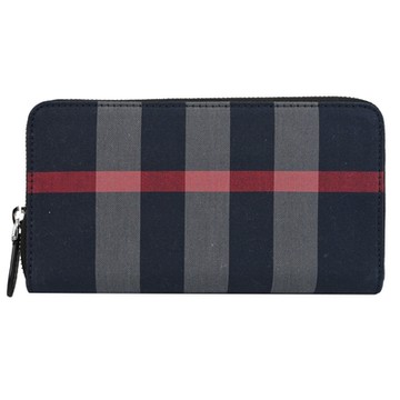 BURBERRY 巴寶莉  經典格紋帆布ㄇ字拉鍊長夾(深藍)