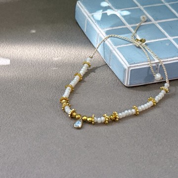 璀璨珍珠白 古董玻璃珠手鍊 可調手圍