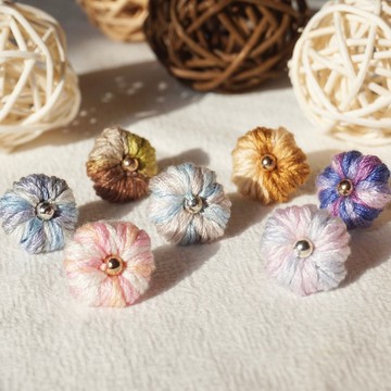 【段染系列】線團花耳環 耳夾 | 客製化 編織耳環