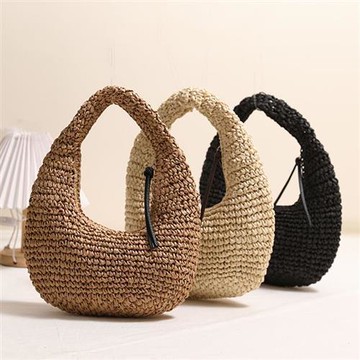 【米蘭精品】現貨+預購 女藤編織包包草編包手提包渡假單肩側背包大容量-純色月亮流蘇3色74ly10