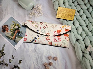 單層紅包袋-薄棉布米白底諸事皆宜吉祥話布紅包袋-存摺袋-手作布-