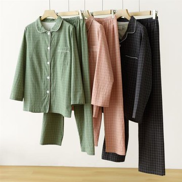 水洗全棉 情侶款家居服套裝 男士女士格子睡衣睡褲 起居服 春秋款