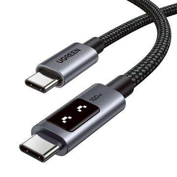 綠聯 小機器人 100W 雙USB-C 傳輸線 2M 深空灰
