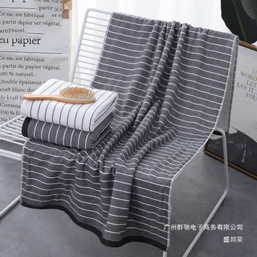 廠家直銷新款情侶浴巾棉紗布日用條紋成人棉浴巾