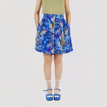 【蛋植物古着】沁涼冰雕高腰印花古著短褲