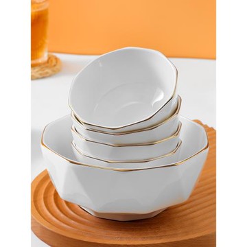 碗10個裝陶瓷描金邊米飯碗簡約家用面碗喝粥碗湯碗可微波爐陶瓷碗