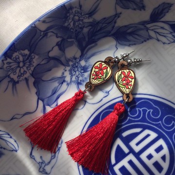 木製吊墜耳環 meai Flower