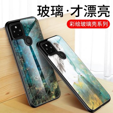 適用谷歌pixel4a手機殼大理石Google pixel4A玻璃保護套5G版全包邊防摔G025H硅膠軟硬殼025L網紅男女潮款5g外