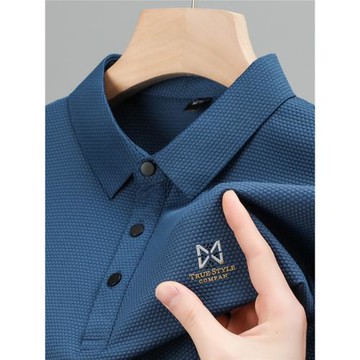 夏季高端冰絲男士短袖t恤有領透氣polo衫涼感速干丅恤上衣潮體桖