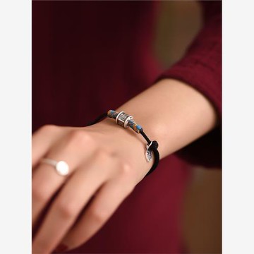 男女款情侶國風小眾本命年復古民族紅手繩六字真言轉運珠純銀手鏈