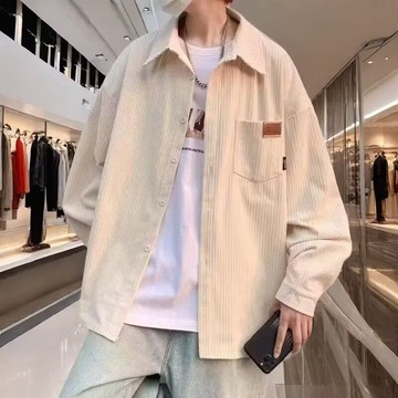 2025新款休閒百搭工裝風燈芯絨襯衫男 春秋季長袖潮牌襯衫男