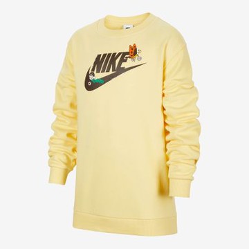 NIKE 長袖上衣 童裝 大童 男女童 運動 磨毛 K NSW CLUB FLC CREW LS GCEL 黃 HQ4885-701