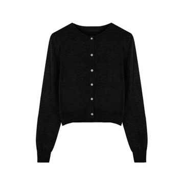 黑色針織開衫女薄款春秋2025新款短款長袖外搭毛衣外套上衣打底衫