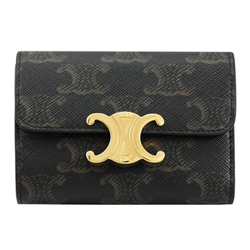 CELINE TRIOMPHE COMPACT 凱旋門印花釦式零錢小短夾.深咖