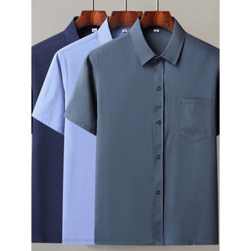 中老年男士短袖休閑襯衫夏季寬松冰絲紐扣商務襯衣老人爺爺爸爸裝