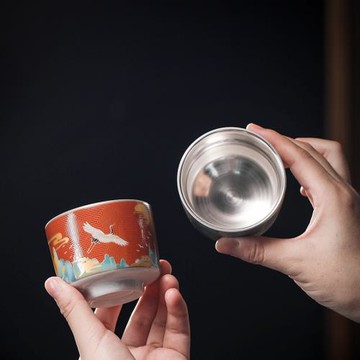 鎏銀陶瓷茶杯主人杯茶盞琺瑯彩祥鶴鑲銀品茗杯單杯子功夫茶碗套裝