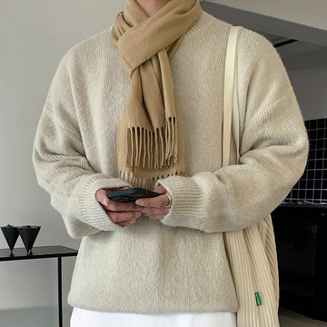 【巴黎精品】現貨+預購 針織衫長袖T恤-寬鬆加厚馬海毛圓領男上衣2色a1io40