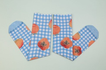 NoMatch不合設計柿子格子插畫柿柿如意插畫印花銀絲襪中筒薄款襪