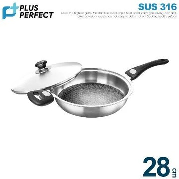 【PERFECT理想】金緻316不銹鋼專利不沾平底鍋28CM單把附蓋-台灣製造