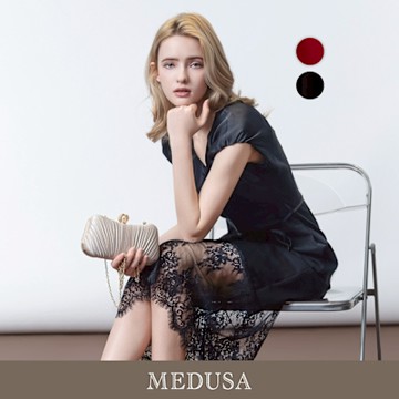 現貨【MEDUSA 曼度莎】法式優雅緞面抓摺小禮服 - 2色（M-XL）｜小禮服 長洋裝 媽媽禮服