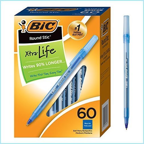 新品BIC Round Stic Xtra Life Ballpoint Pen, Medium Point (1.0mm), Blue, 60-Count (GSM609-BLUE)